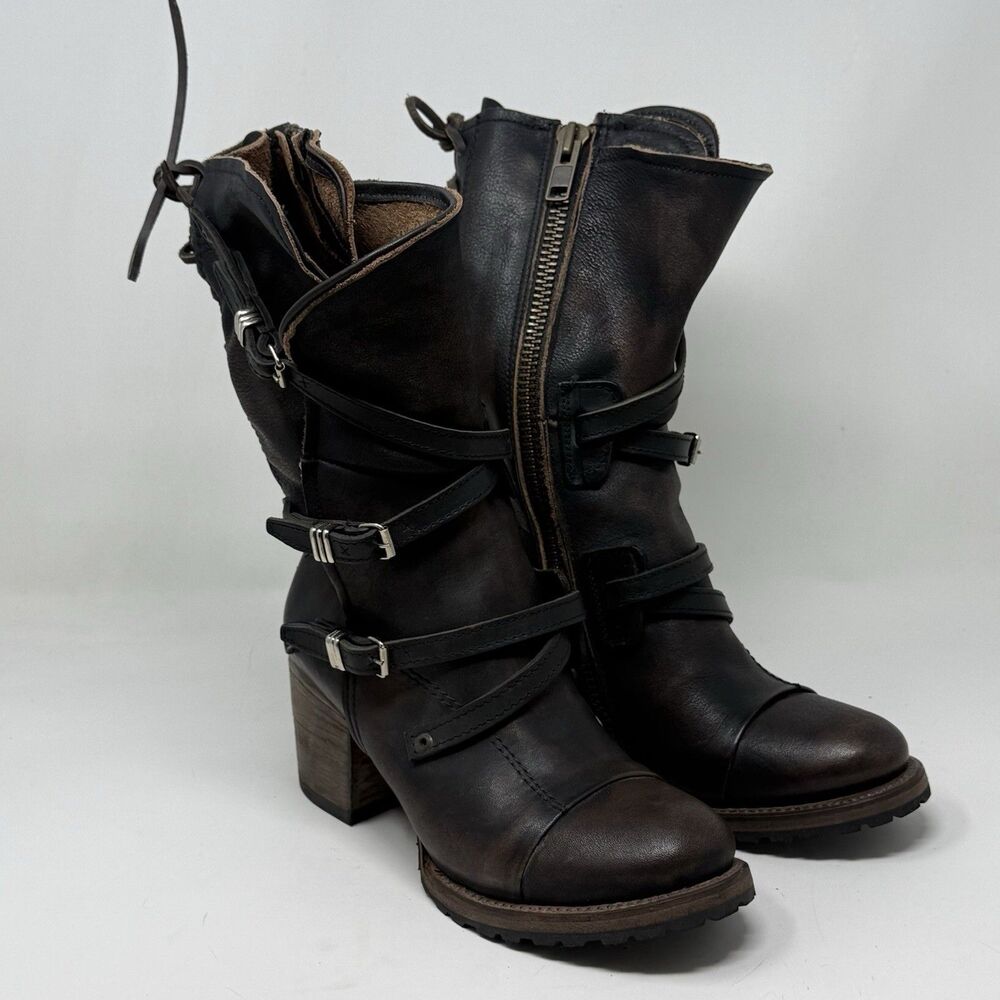 Freebird Steven Cora Boots Womens 9 Brown Leather Boho Western Moto Side Zip